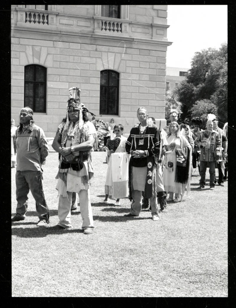 Unity Powwow grand entry — Chief James Caulder, Chief Buster Hatcher, Chief Carolyn Bolton, Chief Gene Norris