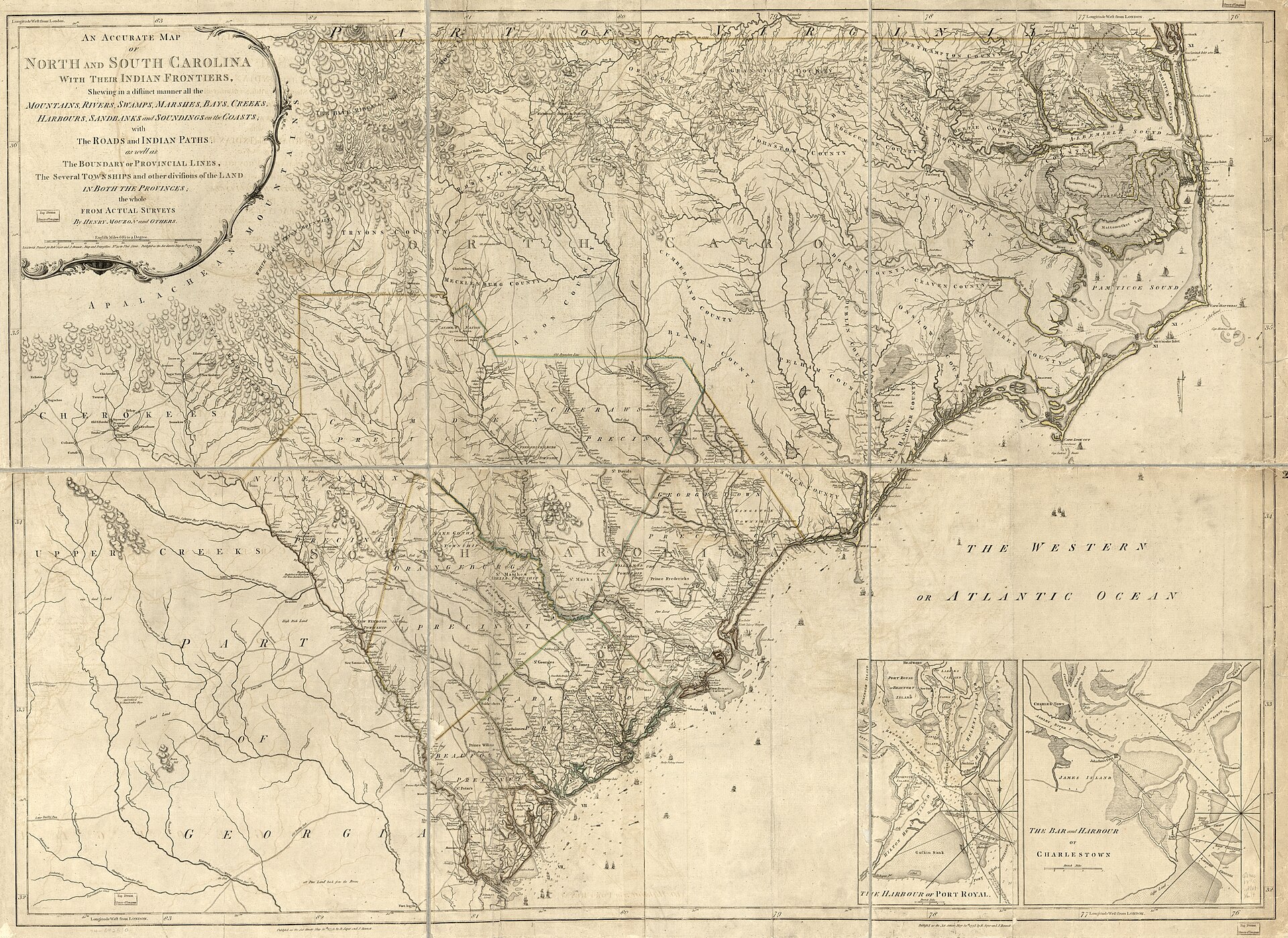 Henry Mouzon&rsquo;s 1775 map of North and South Carolina, showing the Waccamaw River and the coastal plain